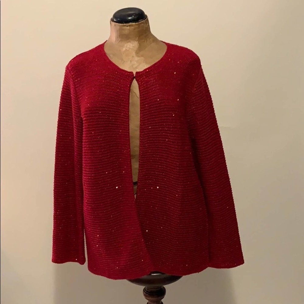 Kasper Red‎ Sequined Cardigan Sweater Women's Size M